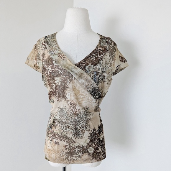 Free With Purchase - Y2K Mesh T-shirt Short Sleeve V-neck Plunge See-through - Picture 3 of 8